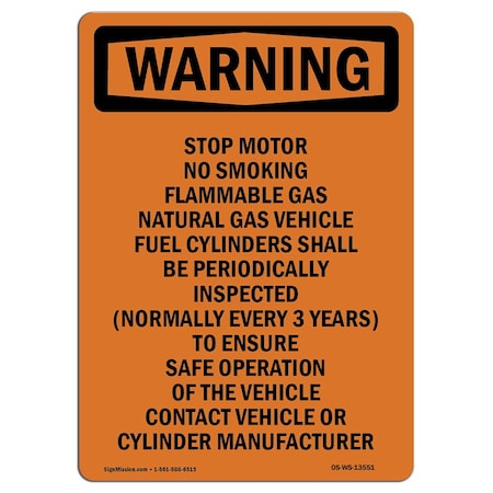 OSHA WARNING Sign, Stop Motor No Smoking Flammable, 10in X 7in Decal